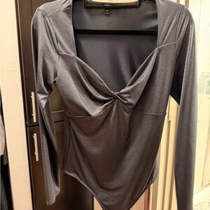 Express Shimmering Charcoal Long Sleeve Bodysuit